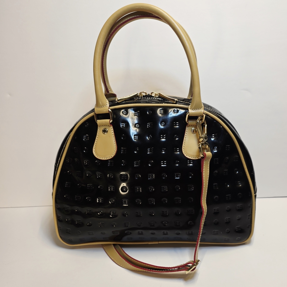 Arcadia Geniune Black Patent Leather Dome Convertible Crossbody NWOT